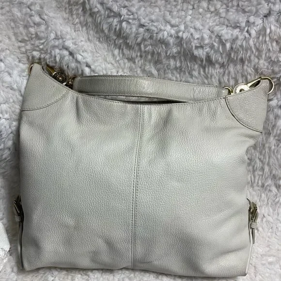 Dooney & Bourke white pebble leather large Hobo bag gold tone hardwares. - Picture 2 of 16